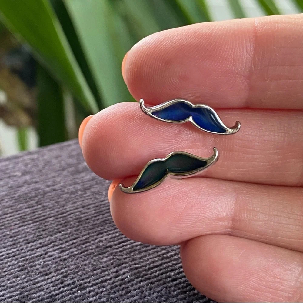 Mood Changing Mustache Pierced Earrings - Picture 3 of 10